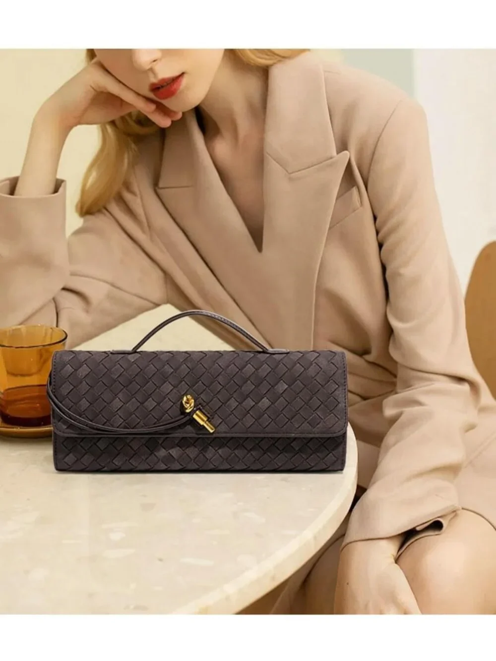 Chic Suede Woven Evening Clutch | Stylish Crossbody Shoulder Hobo Purse